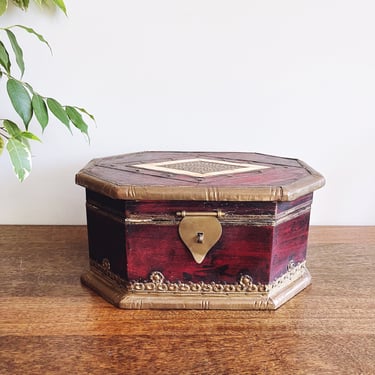 Antique Indian Wooden and Brass Keepsake Box 