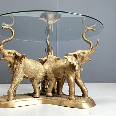 Vintage brass elephant coffee table, 1970s - hollywood regency coffee table - mid century coffee table - sculptural coffee table 