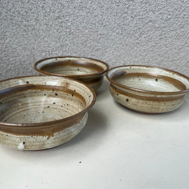 Vintage 1982 studio art pottery small bowls set 2 signed brown tone 