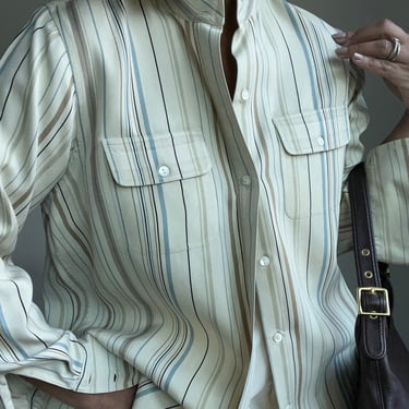 vintage pure silk matte finish minimal collarless oversized blouse 