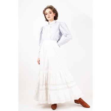 Antique Edwardian era petticoat / Vintage white cotton lace underskirt  XS 