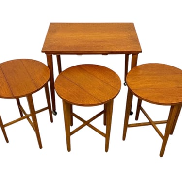 Free shipping within continental US - Vintage Mid-Century Nesting Table Set with Three Round Stowaway Stools/Tables on Casters - UK Import 