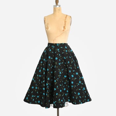 50s blue floral rose quilted circle skirt 