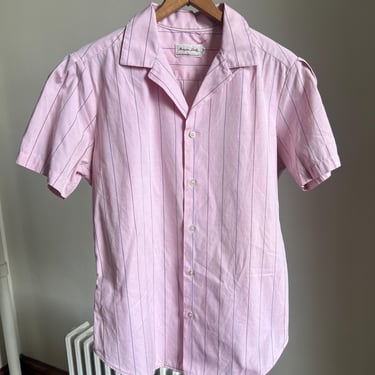 1960’s vintage pink pinstripe loop collar button down shirt sleeve cotton shirt 