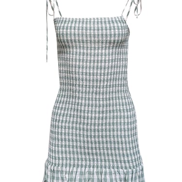 Reformation - Green & White Gingham Smocked Dress Sz XS