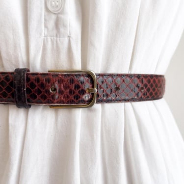 red snakeskin belt 70s 80s vintage burgundy snake leather skinny belt 