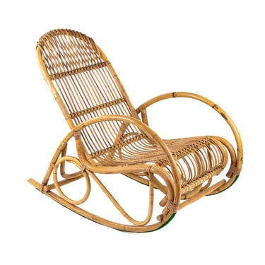 Style of Franco Albini Italian Bamboo Rocking Chair 