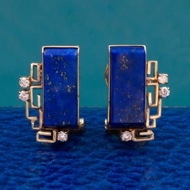 14 Karat Lapis Lazuli &amp; Diamond Earrings