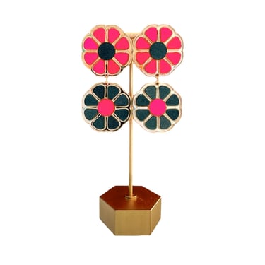 Sample Sale Fall Flower Earrings-Pink &amp; Hunter Green