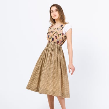 Vintage 70s Heart Print Dirndl Dress - Petite XS to Small | Boho Folk Pinafore Midi Dress, Oktoberfest Cottagecore Trachten Dress 