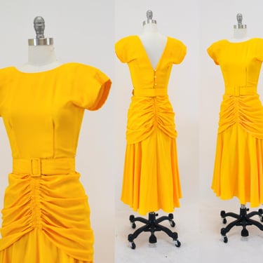 80s 90s Vintage Yellow Party Dress Yellow Dress Size XS SMALL 80s Summer Party Dress Bright Yellow Short Sleeve Dress XS SMall 