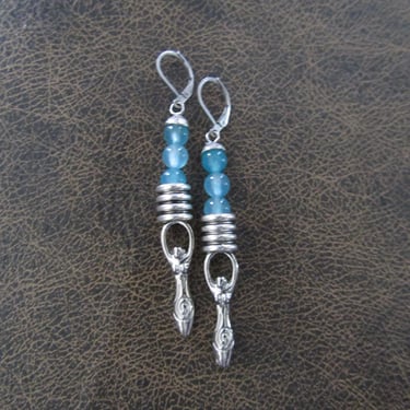 Agate stone and silver goddess earrings 