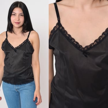 Vintage Black Cami Top Lace Trim Lingerie Top Camisole Tank Top 90s Cami Top V Neck Gothic Romantic 1990s Small 