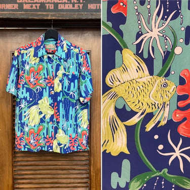 Vintage 1940’s “Kamehameha” Rayon Underwater Fish Tiki Hawaiian Shirt, 40’s Loop Collar Shirt, Vintage Clothing 