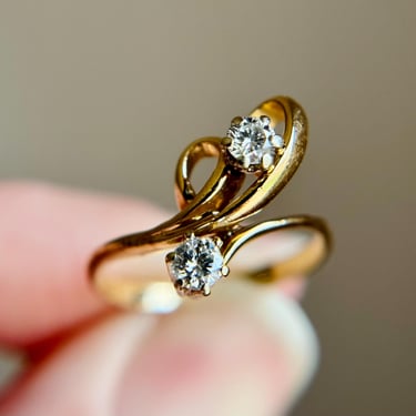 Sweet Vintage 14K Yellow Gold Freeform Diamond Pinky Ring ~.20 Sz 4.75 2.3g 