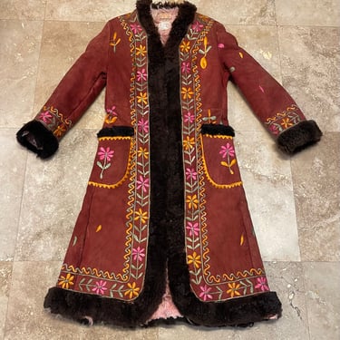 Penny Lane Coat Vintage 70s Afghan Coat  Shearling Sheepskin Floral Embroidered Boho Hippie Woodstock Hippy Hippie Bohemian Boho 