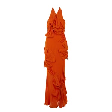 John Galliano Orange Rouched Silk Gown