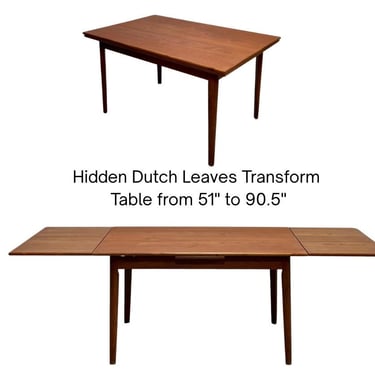 DANISH Mid Century Modern Teak DINING TABLE, Hidden Leaves, c. 1960’s 