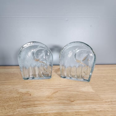 Blenko Glass Elephant Bookends 