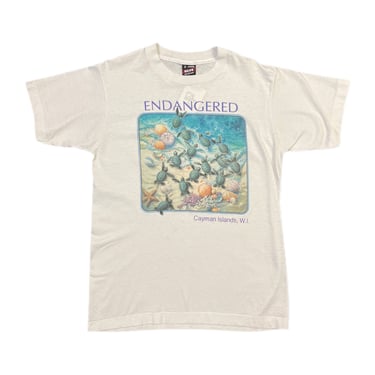 (M) 1992 White Endangered Turtles Cayman Islands, W. I. T-Shirt 041422 JF