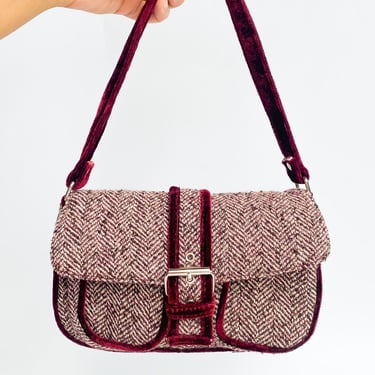 Y2K Burgundy Tweed Handbag