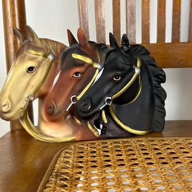 Vintage 70s/80s Hand Painted Horses Western Wall Pocket/Planter 