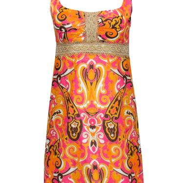 Milly - Orange, Pink,Yellow, &amp; Gold Paisley Print Dress Sz 4