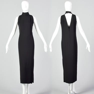 Small Galanos Late 1970s Black Pencil Dress Formal Vintage Minimalist Pencil Dress Sleek Open Back Evening Gown 