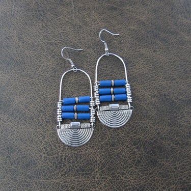 Blue and silver ethnic earrings 