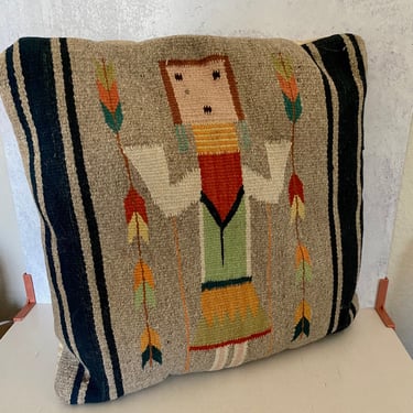 Vintage Navajo Yei Deity Woven Wool Pillow Corn Weaving 