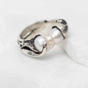 Oxidized Sterling Silver Encased Bubbly Pearl Ring