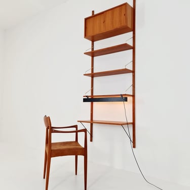 Midcentury Danish Teak Shelving Unit With Desk & light, by Poul Cadovius, 1960s 