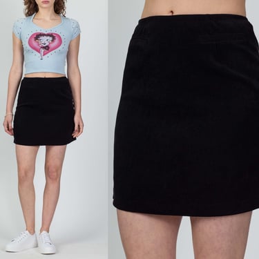 90s Express Black Mini Skirt - Small, 26" | Vintage Minimalist High Waisted Plain Miniskirt 