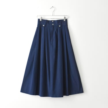 vintage blue cotton flared a-line midi skirt with pockets 