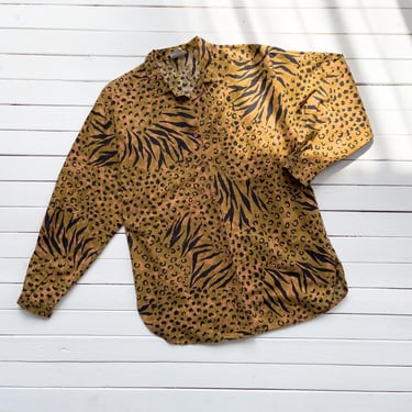 leopard print shirt 80s 90s vintage animal print cotton blouse 