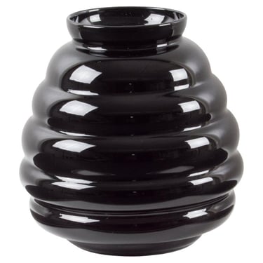 Oversized Black Opaline Glass Vase, Belgium 1950s