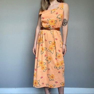 Vintage 90s Styleworks Novelty Fruit Peach Summer Maxi Tank Cotton Dress Sz L 