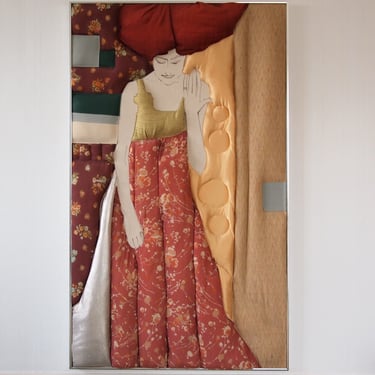 Original RON FRITTS Mixed Media 3-D Portrait PAINTING 54x32" Fabric / Canvas Large Woman Textile Mid-Century Modern Art Deco eames era 