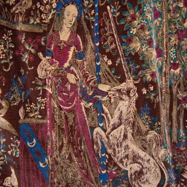 70s Medieval Fantasy Velvet Tapestry Maxi Skirt / Unicorn Folk Prairie Skirt / Renaissance Skirt / Small 