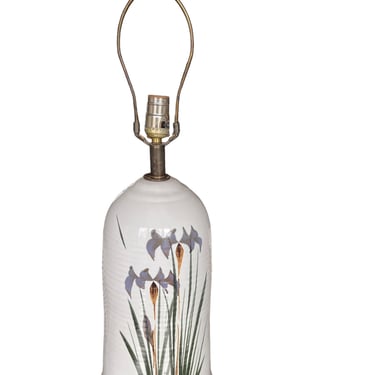 Ceramic Lamp Base with Leaf and Flower Design 