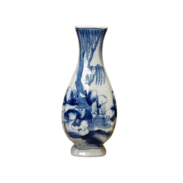 Chinese Blue White Porcelain People Theme Small Slim Shape Vase ws2864E 