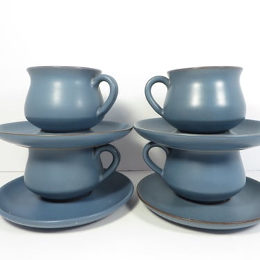 Vintage Denby Echo Blue Coffee Cups and Saucers - Set of 4 Denby Cups and Saucers 