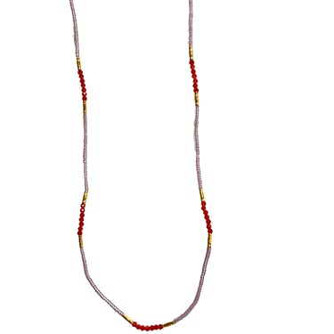 Debbie Fisher | Clear pink seed, carnelian and gold vermeil beads with gold fill clasp necklace