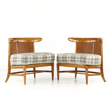 John Lubberts and Lambert Mulder for Tomlinson Mid Century Cane and Walnut Slipper Chairs - Pair - mcm 