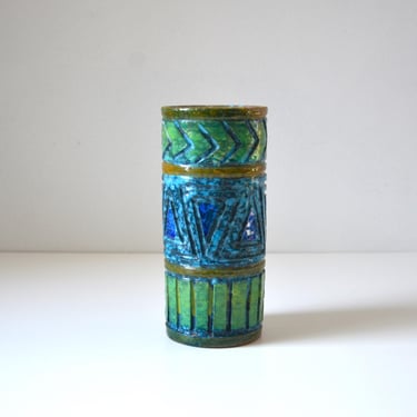 Vintage Hand Painted Italian Lava Glaze Sgraffito Vase by Rossini 