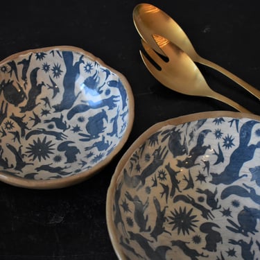 Set of two ceramic Nesting bowls, blue pottery, pottery bowls, serving bowls, woodland bowls 
