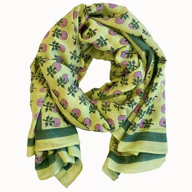 Hand Block Printed Large Scarf, Cotton Silk Scarf, Sarong, Pareo, Coverup, Wood Block Print, Border Print Scarf, Hydrangea Print Large Scarf 