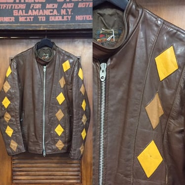Vintage 1960’s “British Cycle” Cafe Racer Leather Jacket, Vintage Jacket, British Leather, Motorcycle Jacket, Diamond Pattern, Vintage 