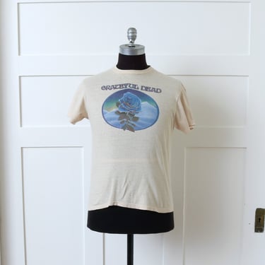 vintage 1970s Grateful Dead t-shirt • American Beauty blue rose 1970s cotton band tee 