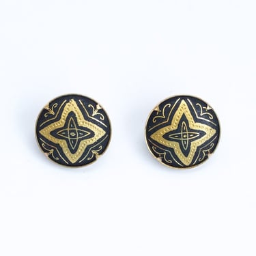 Black and gold round clip on earrings 